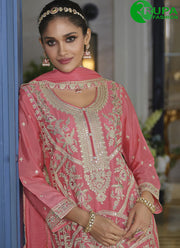 Adorable Pink Color Chinon Palazzo Salwar Suit